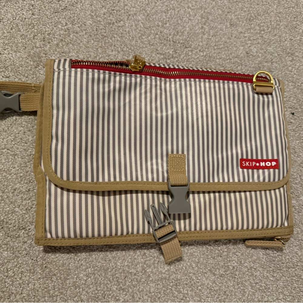 Skip Hop Tan and White Striped Travel Diaper Pad